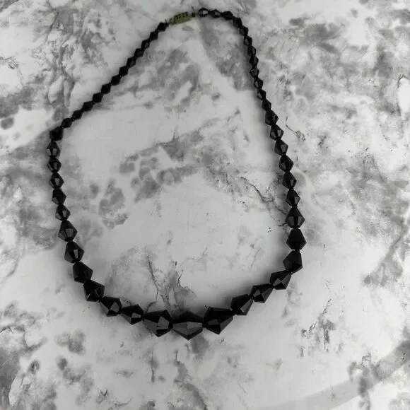 Vintage Victorian 1920's Faceted Glass Morning Beads Beaded Necklace Black